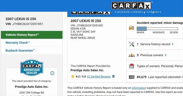 used 2007 Lexus IS 250 car, priced at $10,500