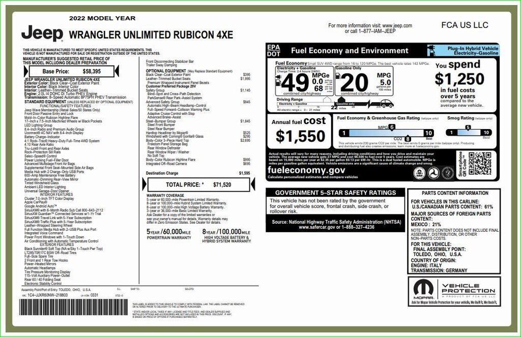 used 2022 Jeep Wrangler Unlimited 4xe car, priced at $37,000