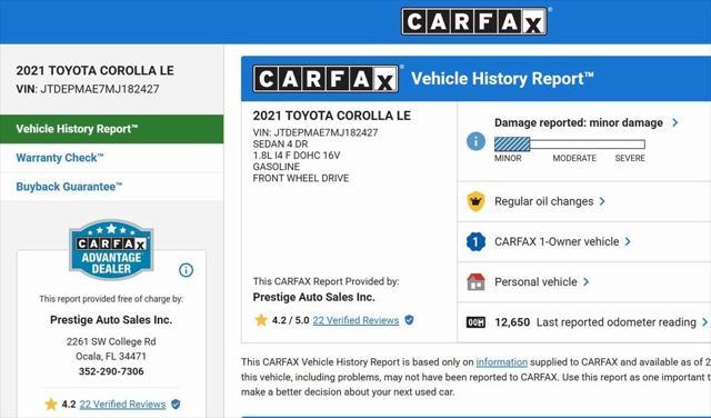 used 2021 Toyota Corolla car, priced at $18,500