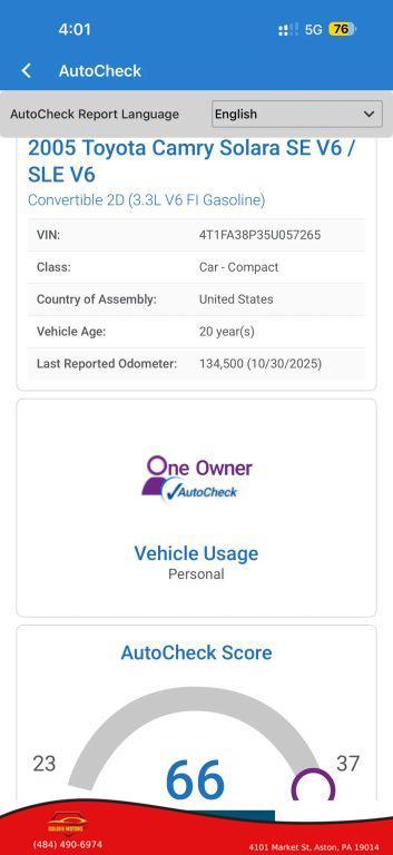used 2005 Toyota Camry Solara car, priced at $3,000