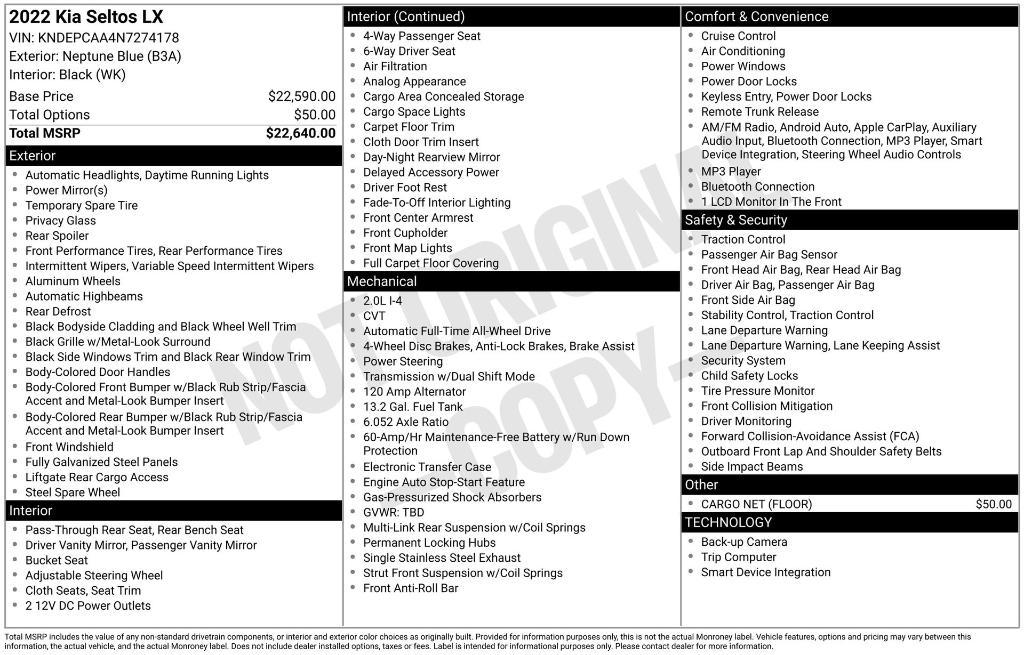 used 2022 Kia Seltos car, priced at $18,571