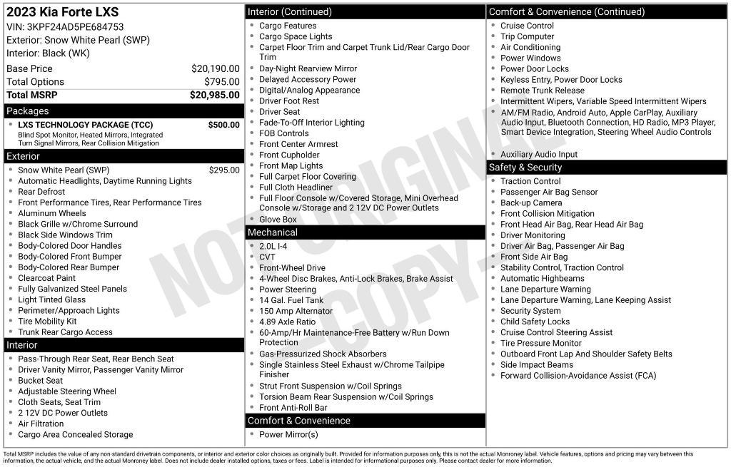 used 2023 Kia Forte car, priced at $19,371