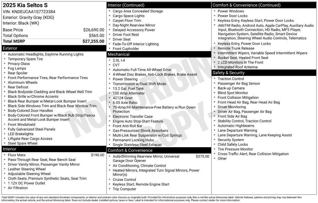 used 2025 Kia Seltos car, priced at $26,571
