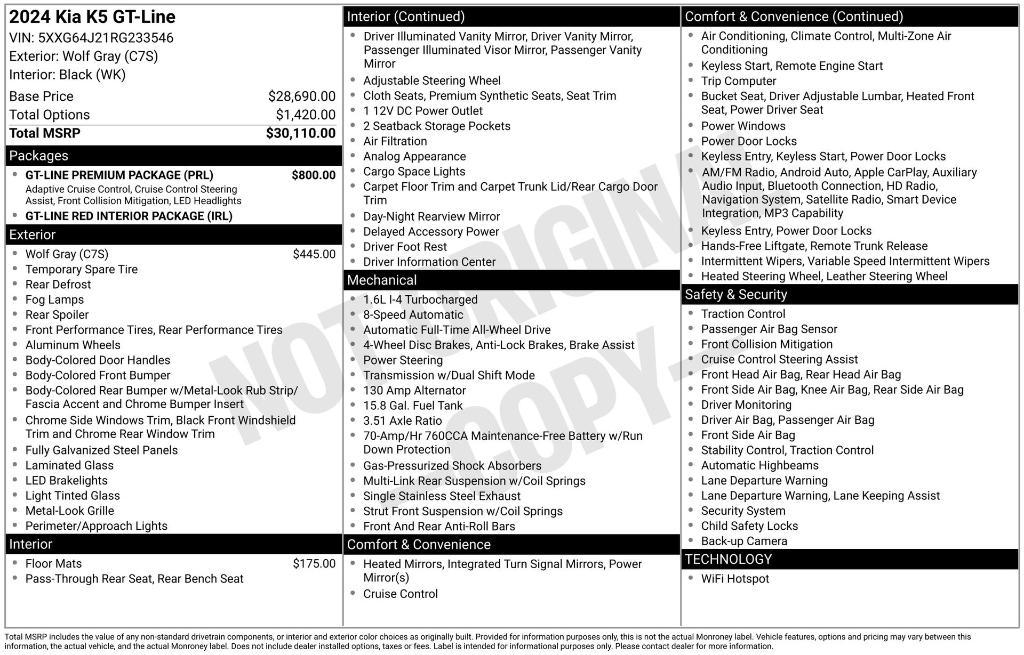 used 2024 Kia K5 car, priced at $24,999
