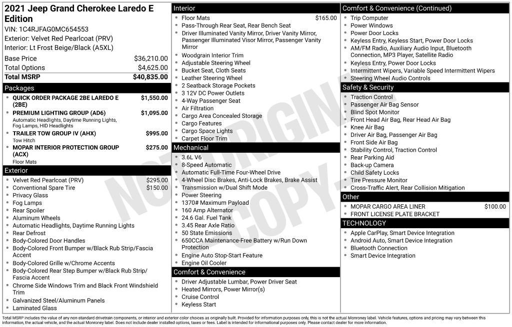 used 2021 Jeep Grand Cherokee car, priced at $24,671