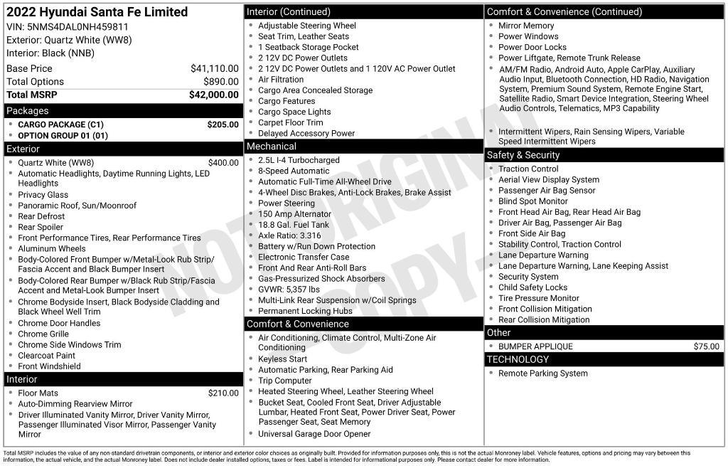 used 2022 Hyundai Santa Fe car, priced at $27,571