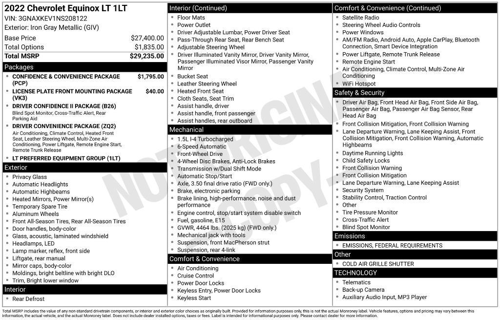 used 2022 Chevrolet Equinox car, priced at $18,549