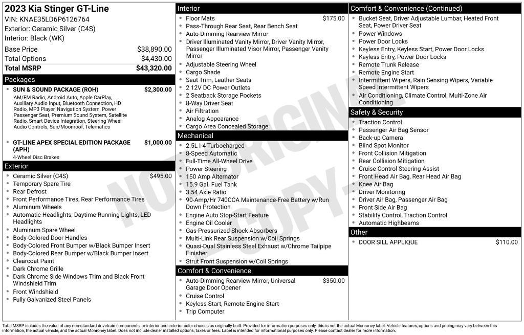 used 2023 Kia Stinger car, priced at $33,991