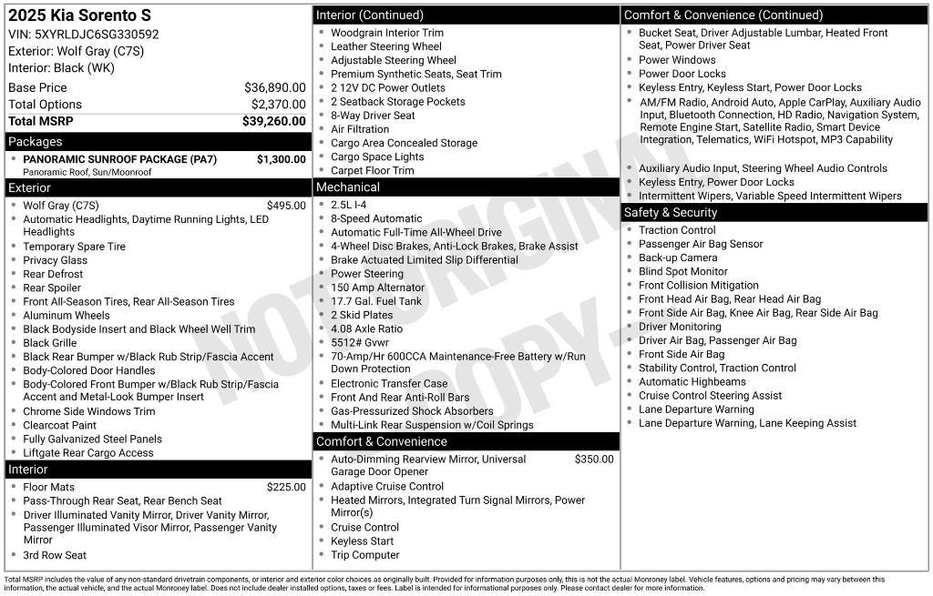 used 2025 Kia Sorento car, priced at $34,777