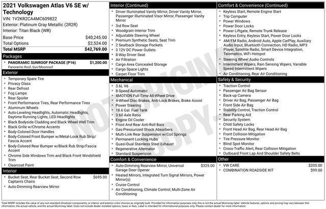 used 2021 Volkswagen Atlas car, priced at $30,999