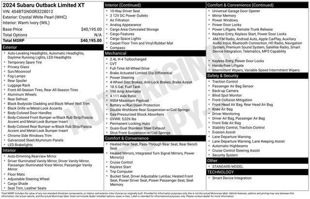 used 2024 Subaru Outback car, priced at $31,887