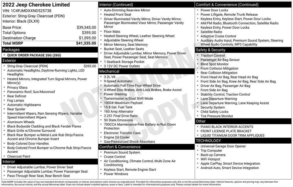 used 2022 Jeep Cherokee car, priced at $21,517