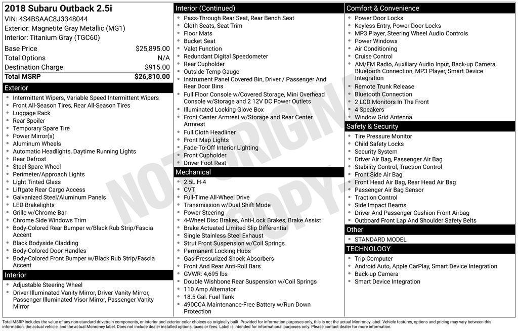 used 2018 Subaru Outback car, priced at $14,240