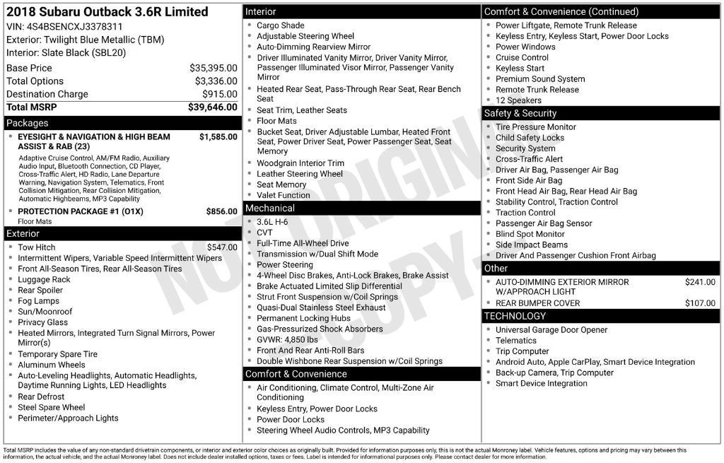 used 2018 Subaru Outback car, priced at $17,995