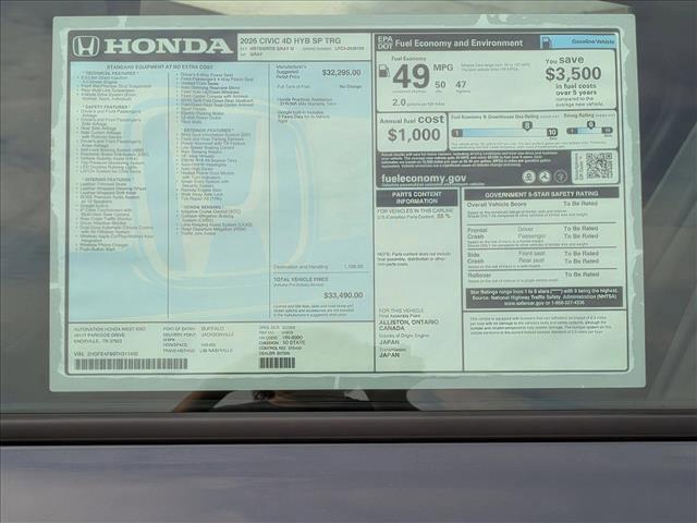 new 2026 Honda Civic Hybrid car, priced at $33,490