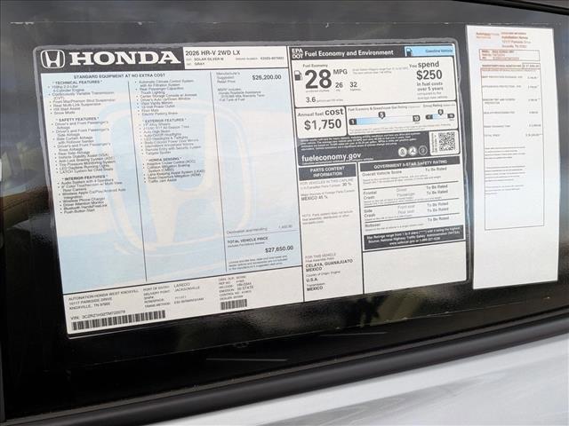 new 2026 Honda HR-V car, priced at $27,650