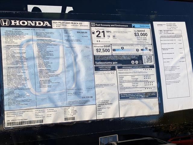 new 2025 Honda Pilot car, priced at $56,530