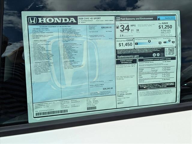 new 2026 Honda Civic car, priced at $28,245