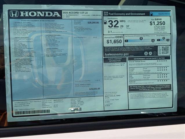 new 2025 Honda Accord car, priced at $29,945