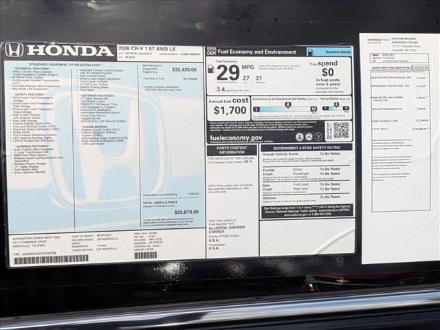 new 2026 Honda CR-V car, priced at $33,870