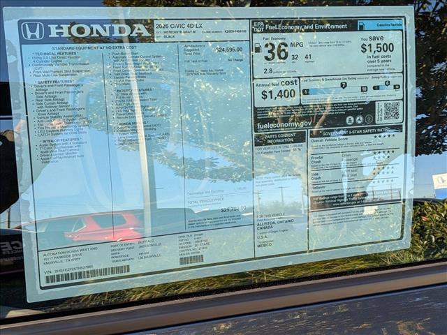 new 2026 Honda Civic car, priced at $25,790