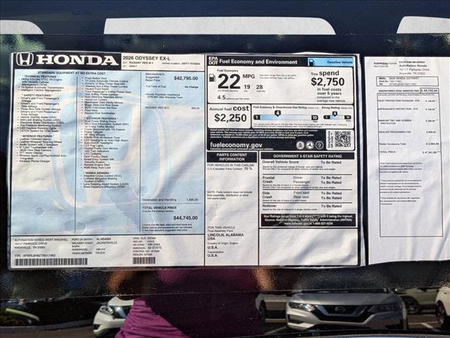 new 2026 Honda Odyssey car, priced at $44,745