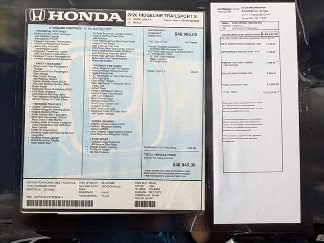 new 2026 Honda Ridgeline car, priced at $48,945