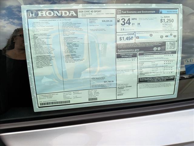 new 2026 Honda Civic car, priced at $27,790