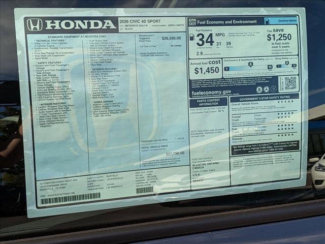 new 2026 Honda Civic car, priced at $27,790