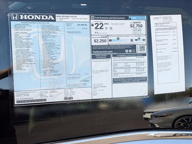 new 2026 Honda Odyssey car, priced at $53,190