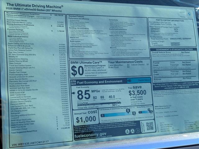 new 2026 BMW i7 car, priced at $113,505