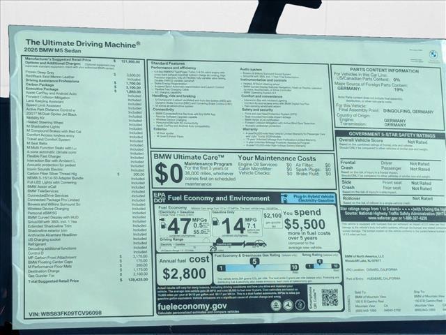 new 2026 BMW M5 car, priced at $139,425