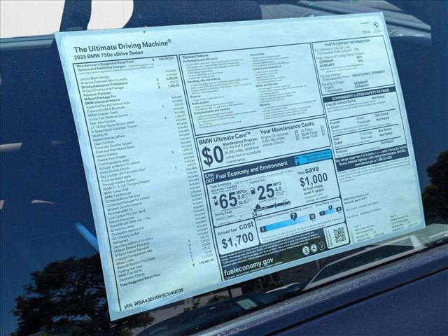 new 2025 BMW 750e car, priced at $116,895