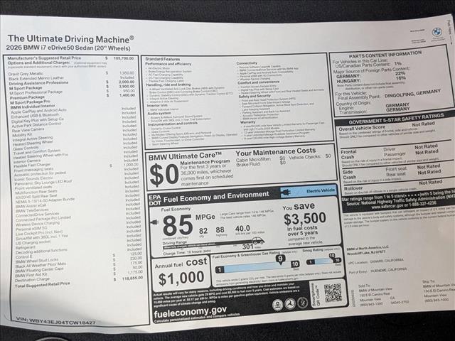 new 2026 BMW i7 car, priced at $118,655