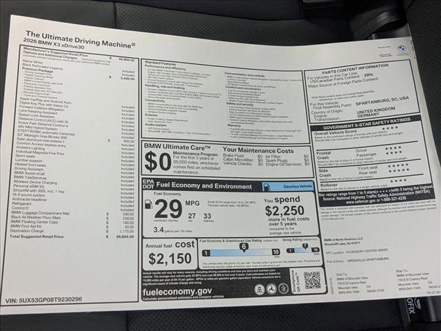 new 2026 BMW X3 car, priced at $56,845
