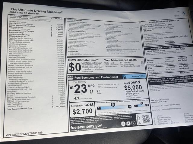 new 2026 BMW X7 car, priced at $101,885