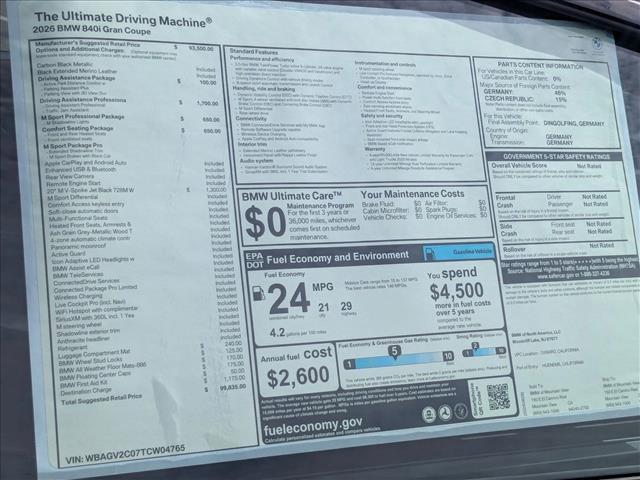 new 2026 BMW 840 car, priced at $99,835