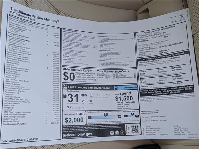 new 2026 BMW 430 car, priced at $58,545