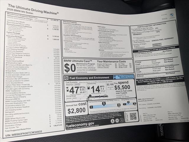 new 2026 BMW M5 car, priced at $138,675