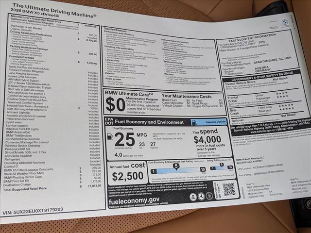 new 2026 BMW X5 car, priced at $77,875