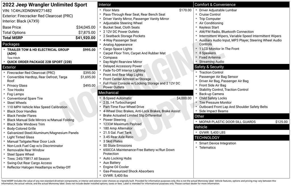 used 2022 Jeep Wrangler Unlimited car, priced at $28,000