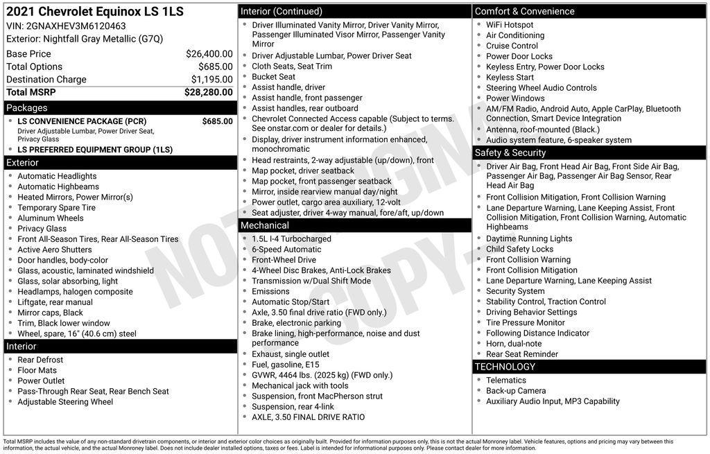 used 2021 Chevrolet Equinox car, priced at $15,000