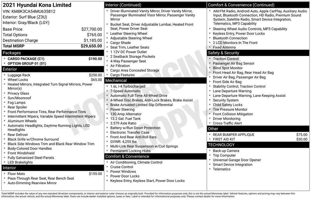 used 2021 Hyundai Kona car, priced at $17,000