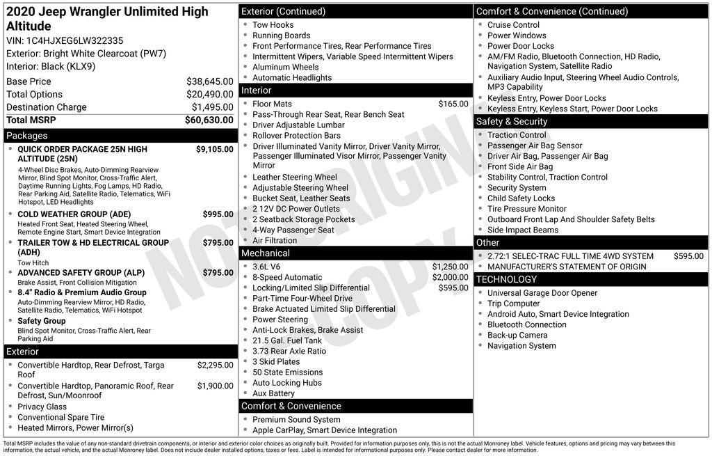 used 2020 Jeep Wrangler Unlimited car, priced at $32,500