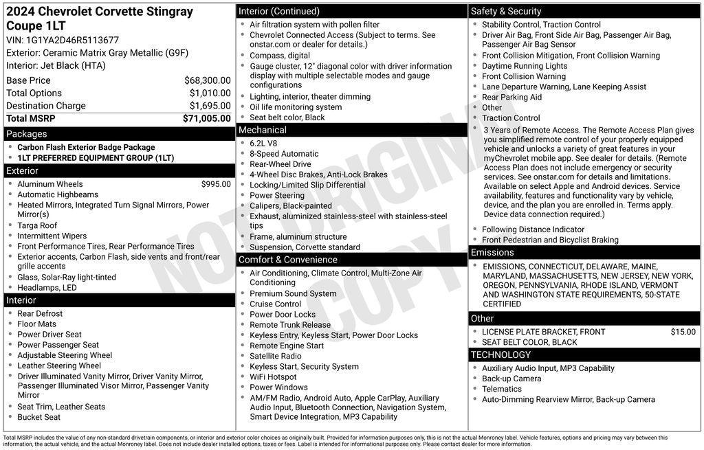 used 2024 Chevrolet Corvette car, priced at $65,900