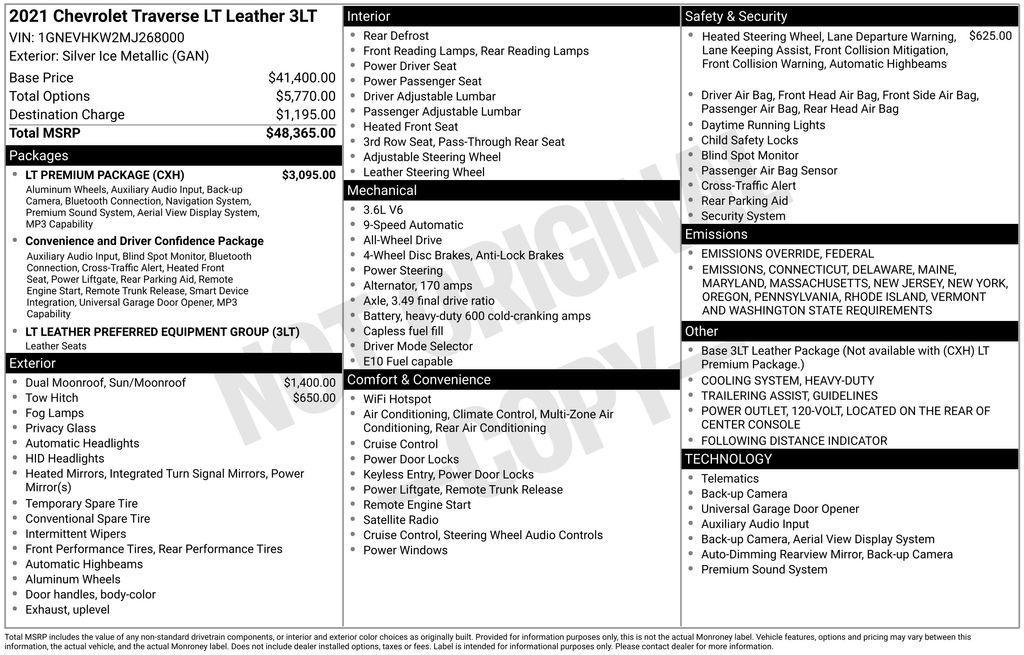 used 2021 Chevrolet Traverse car, priced at $23,000