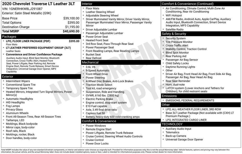 used 2020 Chevrolet Traverse car, priced at $23,900