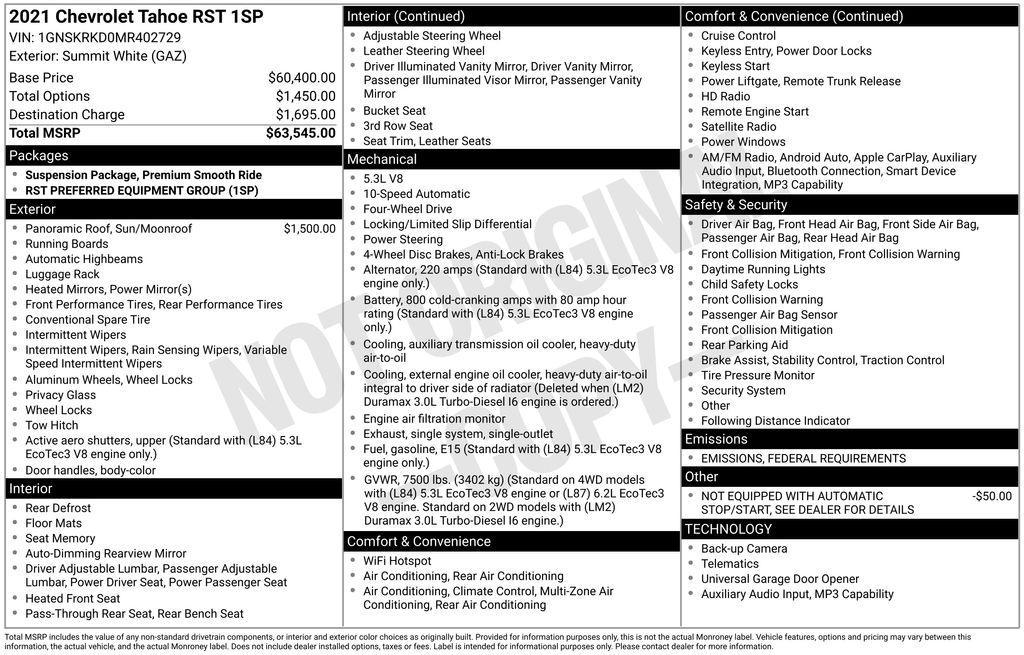 used 2021 Chevrolet Tahoe car, priced at $48,000