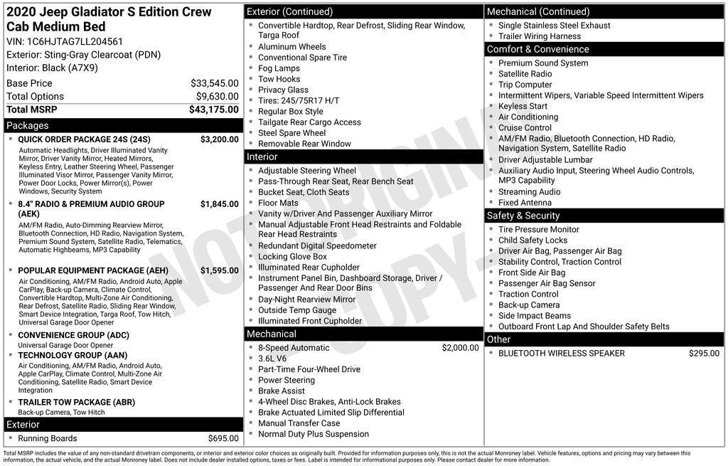 used 2020 Jeep Gladiator car, priced at $24,500