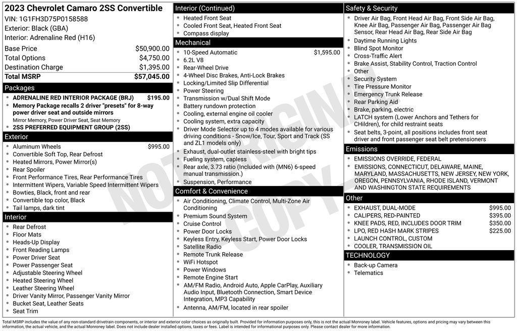 used 2023 Chevrolet Camaro car, priced at $49,500